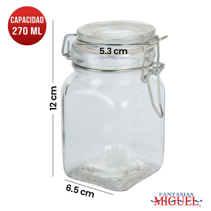Art.11421 Frasco Con Tapa Clip Metálico aprox 270ml 12x8.5x6.5cm 1pz
