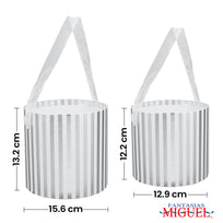 Art.3010 Juego 2 Cajas Rayadas Con Asa De Listón 12.5/13.5cm 2pz