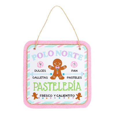Fantasías Miguel Clave:ML3445 Letrero Navideño Rosa Con Galleta De Gengibre