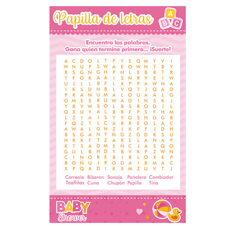 Art.7578 Juego Baby Shower Niña Papilla De Letras