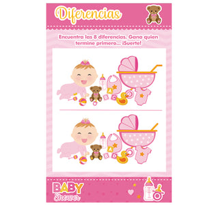 Art.7632 Juego Baby Shower Niña Encuentra las Diferencias