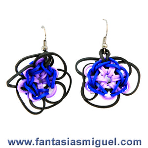 Aretes Flor Con Ligas, Morado – Negro –blanco
