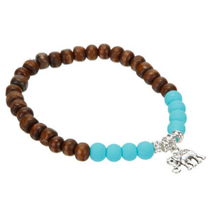 Pulsera Con Cuentas De Madera Y Dije Elefante