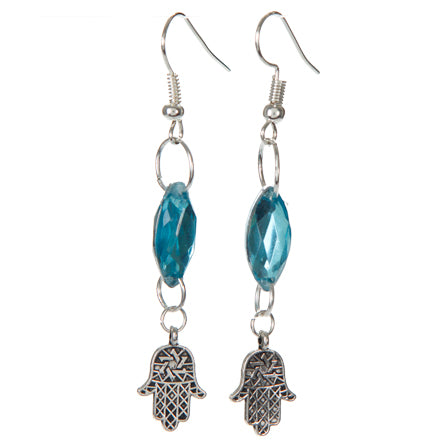Aretes Con Piedra Navette Agua Y Mano De Fátima