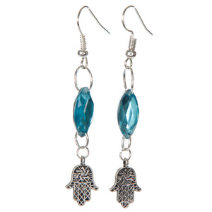 Aretes Con Piedra Navette Agua Y Mano De Fátima