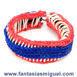 Pulsera De Pescado, Blanco - Azul - Rojo