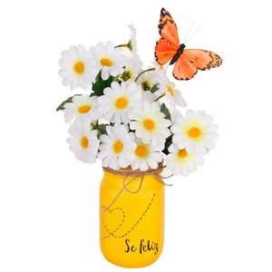 Florero Con Margaritas Y Mariposa