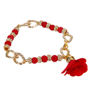 Pulsera Con Rosa De Tela Rojo/Oro