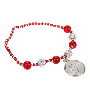 Pulsera De Chaquira Rojo/Plata Con Dije De Letra