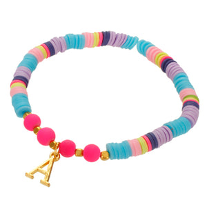 Pulsera Heishi Con Dije De Letra