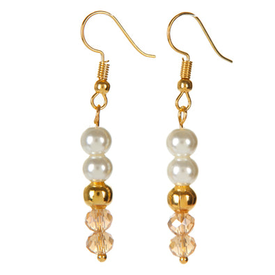Fantasías Miguel Clave:IA131 Aretes Largos Con Perla Marfil Y Rondel Miel