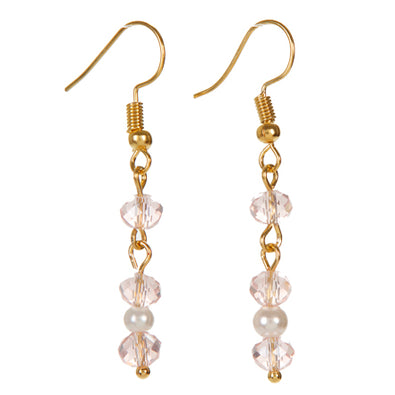 Fantasías Miguel Clave:IA148 Aretes Largos Con Rondel Y Perla Rosa