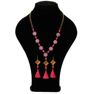 Fantasías Miguel Clave:IP2194 Collar Flores Con Cuentas De Tubito