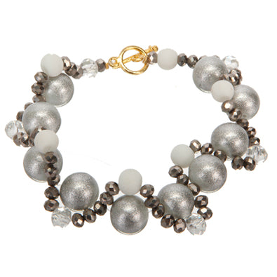 Fantasías Miguel Clave:JY266 Pulsera Tonos Grises Con Perlas Y Cuenta Caucho