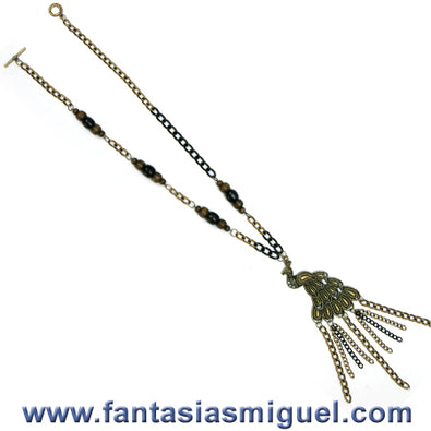 Fantasías Miguel Clave:MH162 Collar Con Cadena Oro Viejo, Dije De Pavorreal
