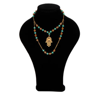 Collar Doble Con Mano De Fátima Oro