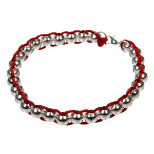 Pulsera De Cuentas Metálicas Con Cordón Rojo