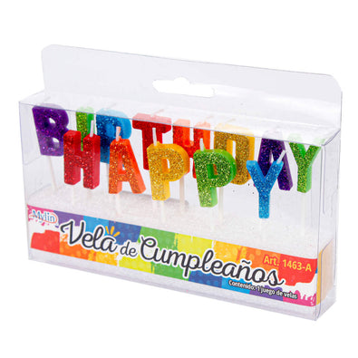 Fantasías Miguel Art.1463 Velas Happy Birthday Y Feliz Cumpleaños (aprox 13pz) 7cm paquete