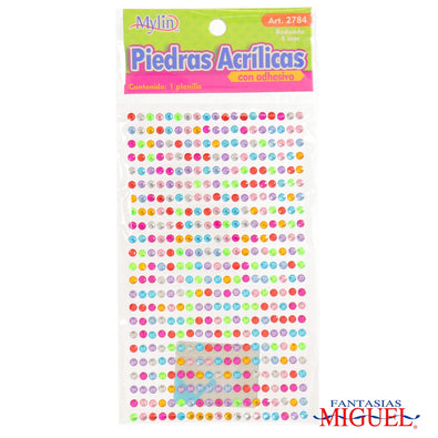 Fantasías Miguel Art.2784 Piedra Redonda Acrílica Con Adhesivo (aprox 437pz) 4mm 1 Planilla