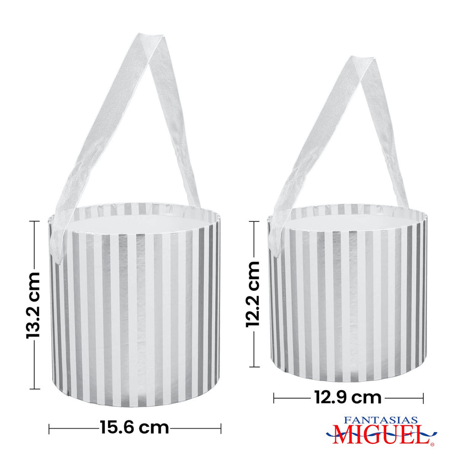 Art.3010 Juego 2 Cajas Rayadas Con Asa De Listón 12.5/13.5cm 2pz
