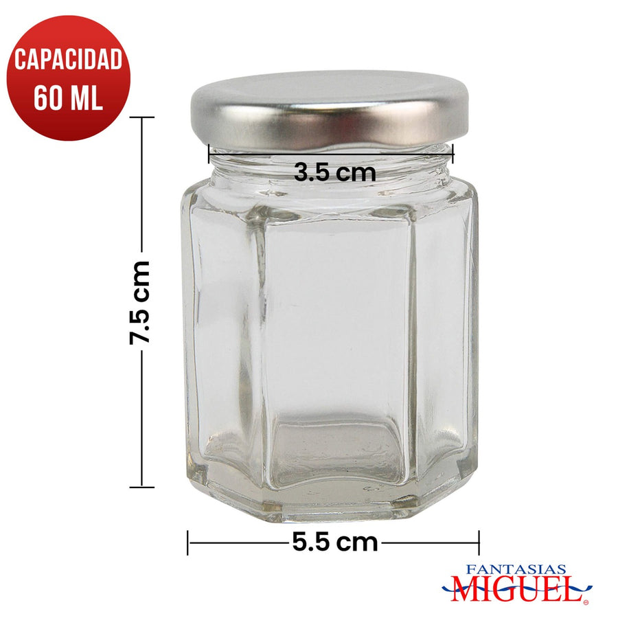 Art.3760 Frasco Cristal Con Tapa aprox 60ml 7.5x5.5cm 1pz