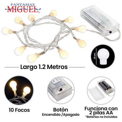 Fantasías Miguel Art.5292 Serie de Leds 10 Focos De Batería 1.2m 1pz