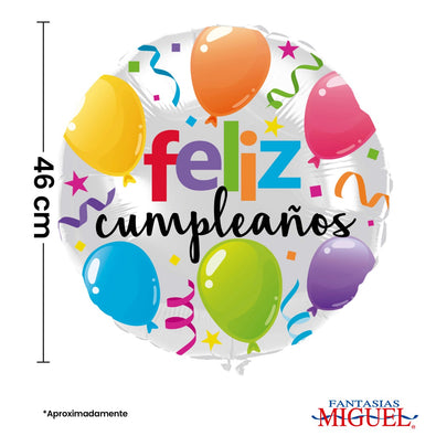 Fantasías Miguel Art.8425 Globo Impreso Feliz Cumpleaños 46cm 1pz