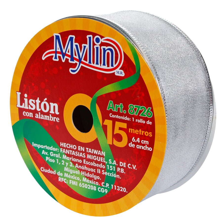 Art.8726 Listón Metalizado Fino 6.4cm  15m 1pz