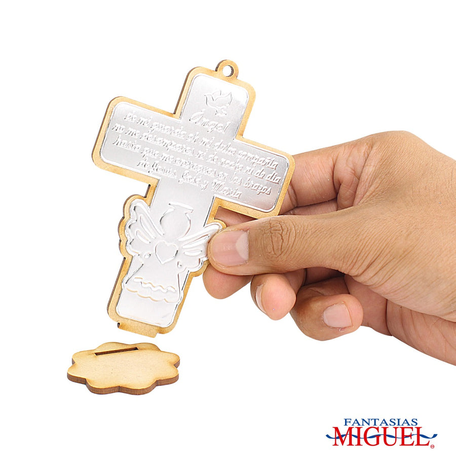 Art.8873 Cruz Ángel Madera Con Repujado 11.5x8x4.4cm 1pz