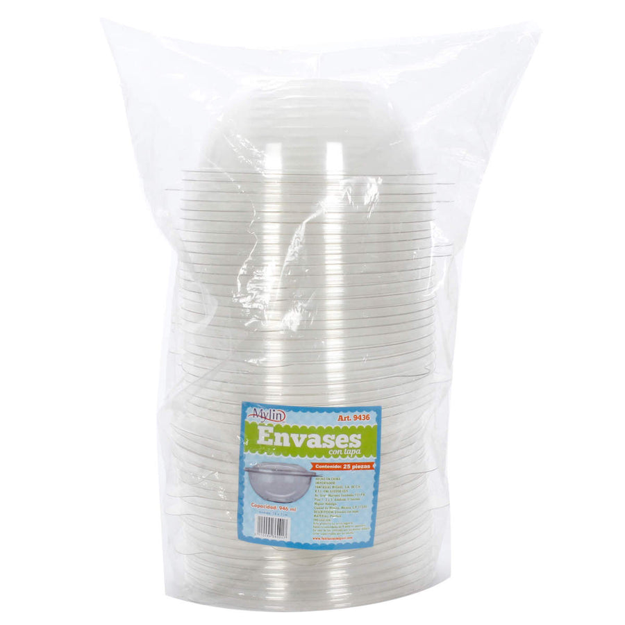 Art.9436 Contenedor de Plástico Ensaladas aprox 950ml 10.5x18.5cm 25pz