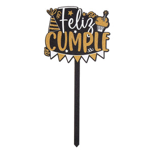 Art.9522 Pick Feliz Cumple Negro Diamantado 23.5x11cm 1pz