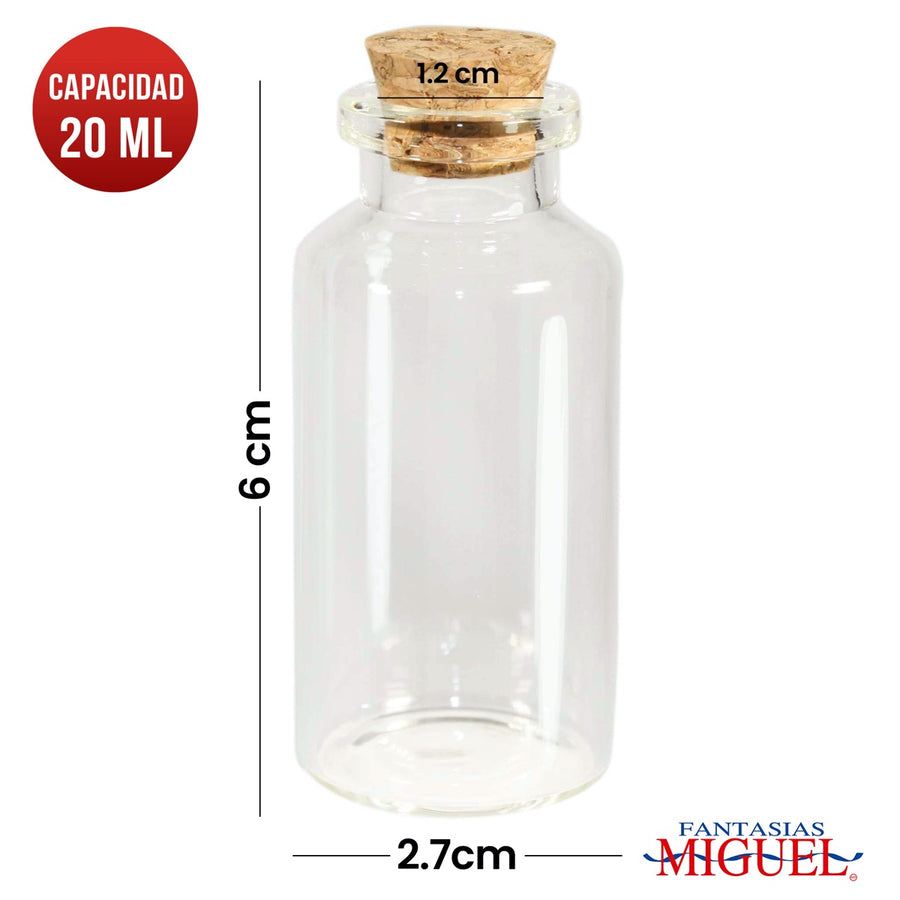 Art.987 Botellita De Cristal Con Tapa aprox. 20ml 6x2.7cm 6pz