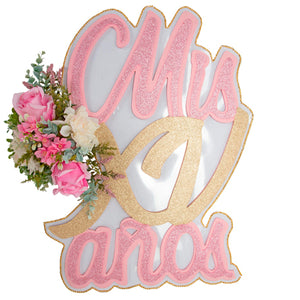 Letrero Xv Años Rosa-Oro