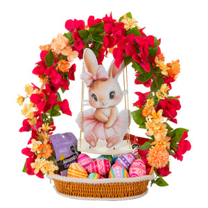 Canasta Con Huevos De Pascua Y Flores