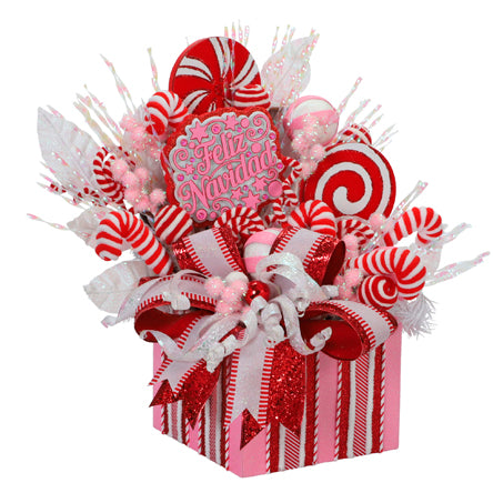 Arreglo Navideño Caramelos Rosa