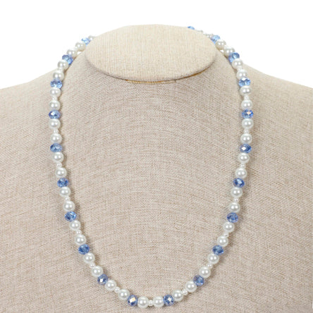 Collar De Perlas Y Cristal Azul