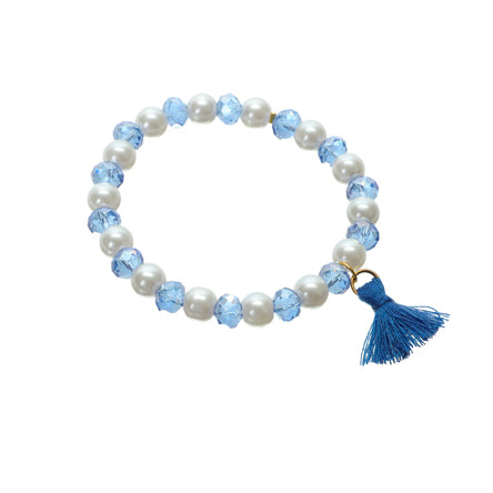 Pulsera De Perlas Y Cristal Azul