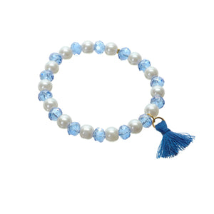 Pulsera De Perlas Y Cristal Azul