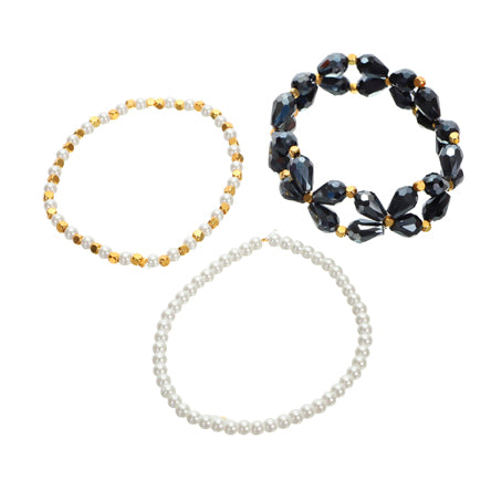 Conjunto De Pulseras De Perla Y Cristal Negro