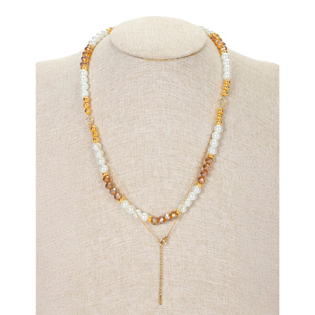 Collar De Perlas Y Cristal De Miel