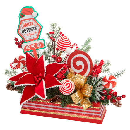 Arreglo Navideño Con Nochebuena Y Caramelos