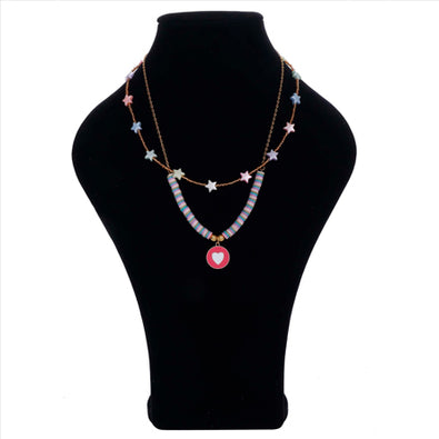 Fantasías Miguel Clave:NT74 Collar Con Cuentas Estrellas Y Corazón