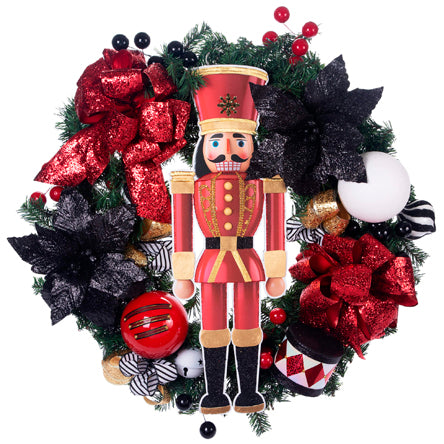 Corona Navideña Cascanueces Rojo-Negro