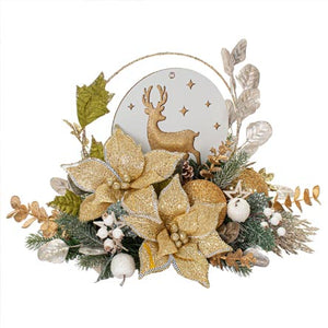 Arreglo Navideño Reno Oro-Blanco