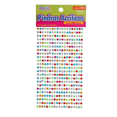 Fantasías Miguel Art.2784 Piedra Redonda Acrílica Con Adhesivo (aprox 437pz) 4mm 1 Planilla