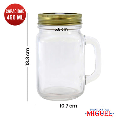 Fantasías Miguel Art.6039 Frasco Liso Con Agarradera Tapa C/Hoyo (aprox 450ml) 13.3x10.7x7.8cm 1pz