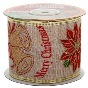 Art.7092 Listón Yute Nochebuenas y Campanas Con Orilla