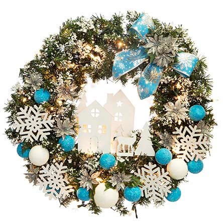 Corona De Pared Azul Con Casitas Y Copos
