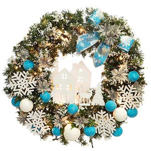 Corona De Pared Azul Con Casitas Y Copos