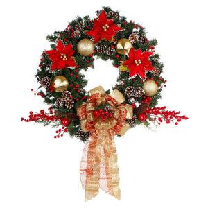 Corona Con Nochebuenas Decoradas Y Pick Navideño Blanco